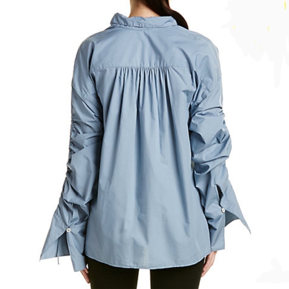Free People Button Front Long Sleeves Drawstring Cotton Oversized Blue S NWT - Picture 5 of 8